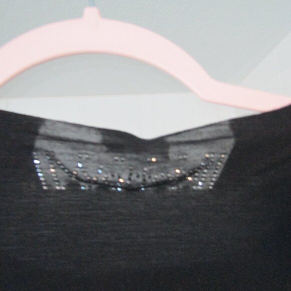 WOLFORD Black Top Pullover with 3/4 Sleeves & Rhinestones--Sz M - Picture 2 of 4